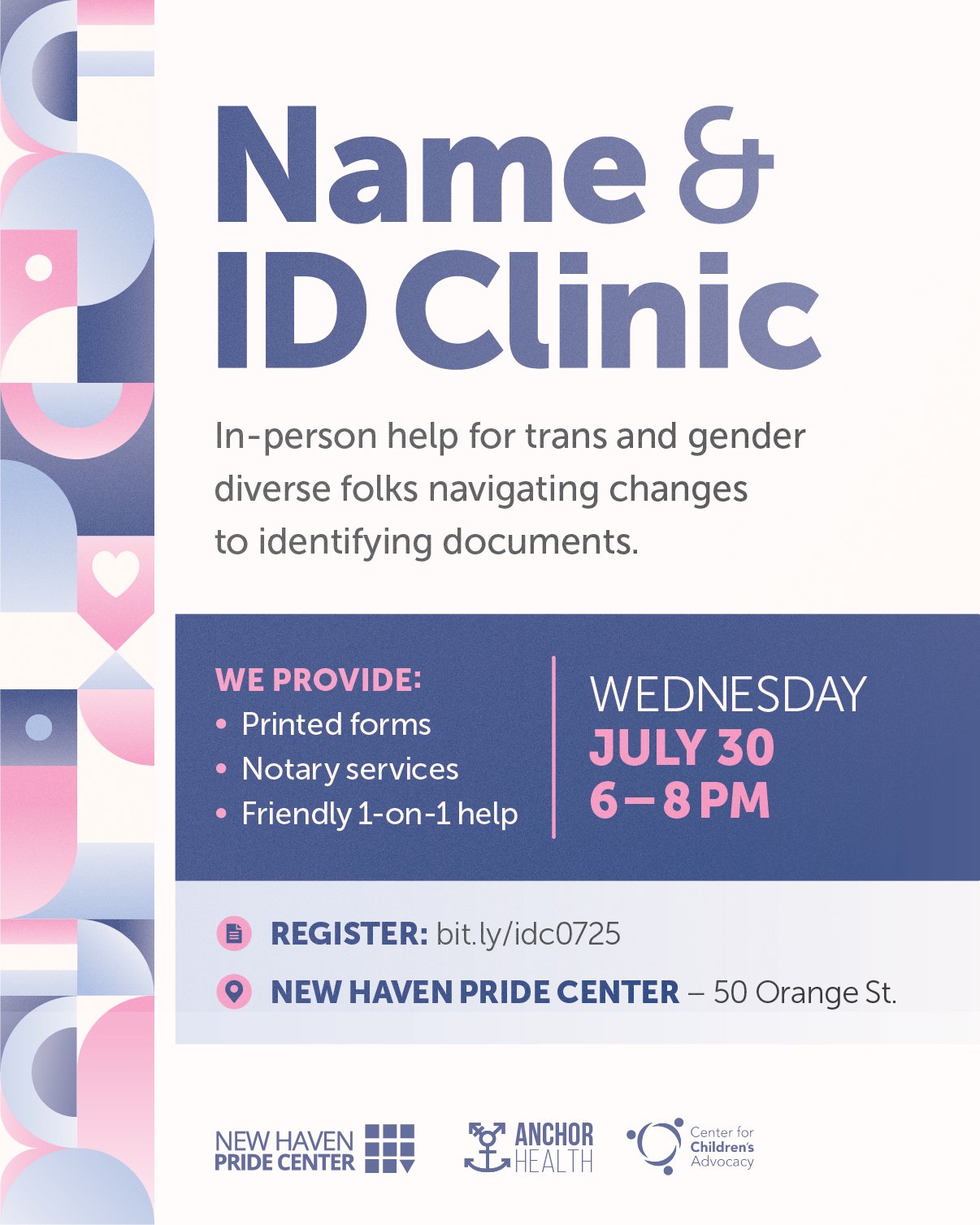 July 2025 Name & ID clinic graphic