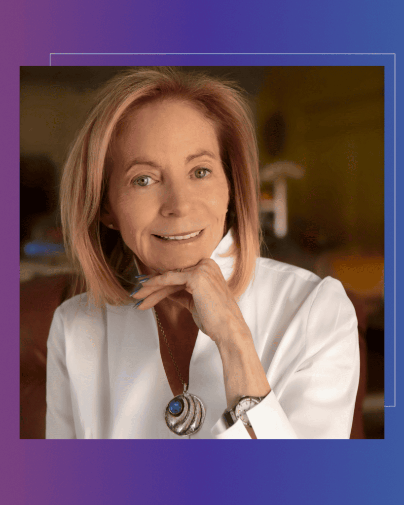 A photo of Patricia Chadwick against a gradient background.