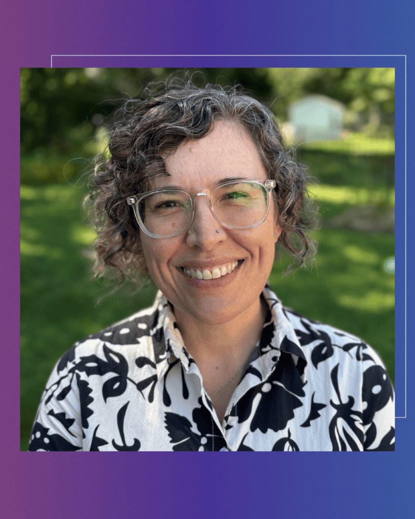 A photo of Dr. Amanda Rostkowski against a gradient background.
